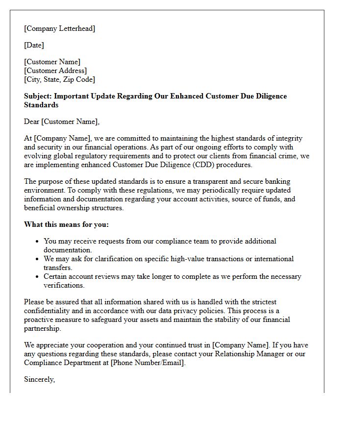 Executive Letter Regarding Enhanced Customer Due Diligence Standards