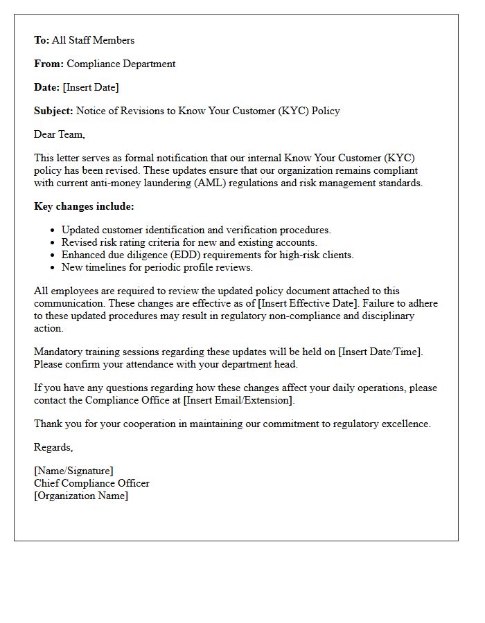 Internal Compliance Letter on Know Your Customer Policy Revisions