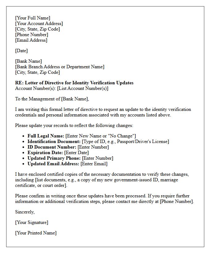 Letter of Directive for Banking Institution Identity Verification Updates
