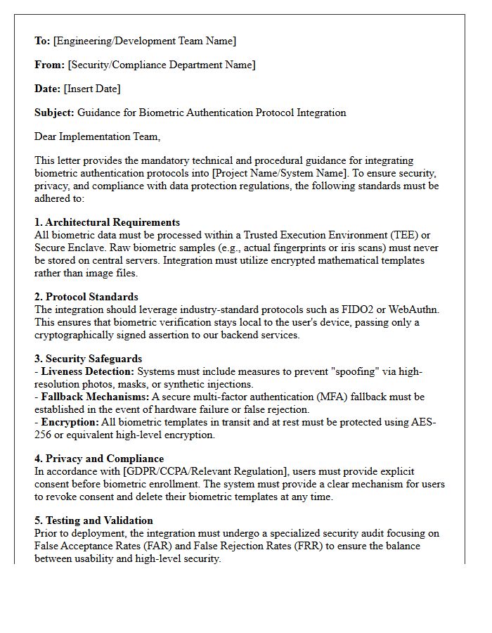 Letter of Guidance for Biometric Authentication Protocol Integration