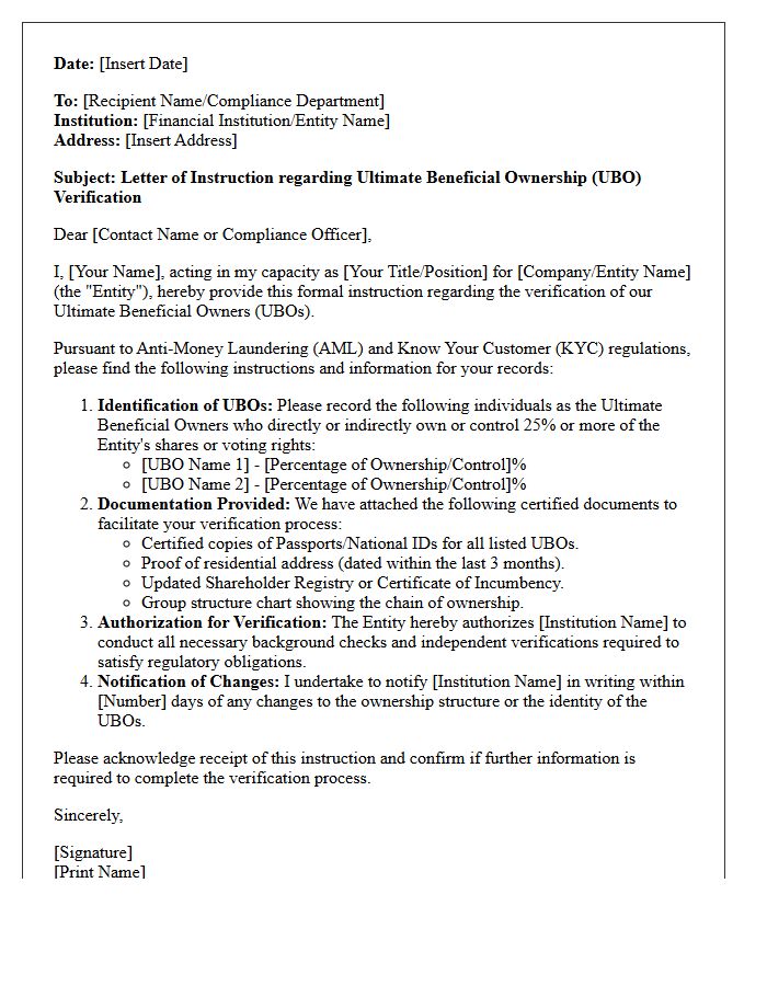 Letter of Instruction on Ultimate Beneficial Ownership Verification