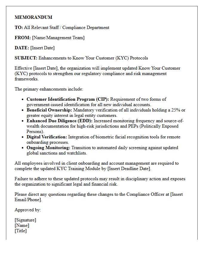 Letter of Memorandum on Know Your Customer Protocol Enhancements