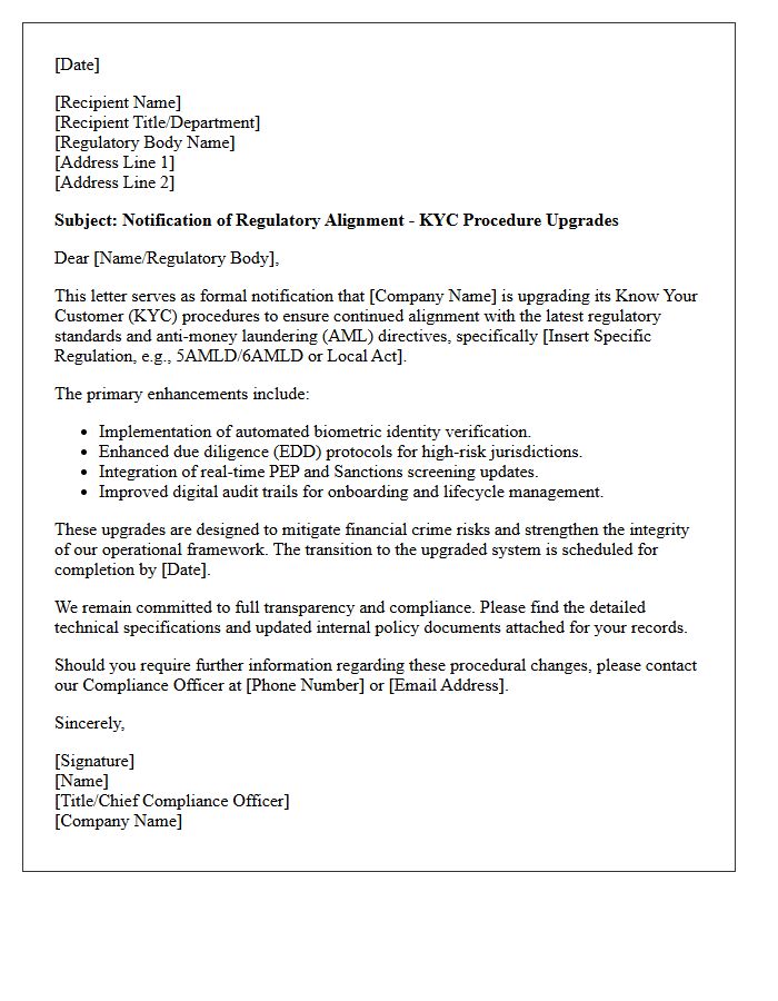 Regulatory Alignment Letter for Know Your Customer Procedure Upgrades