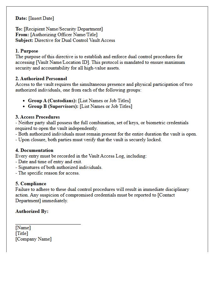 Dual Control Vault Access Directive Letter