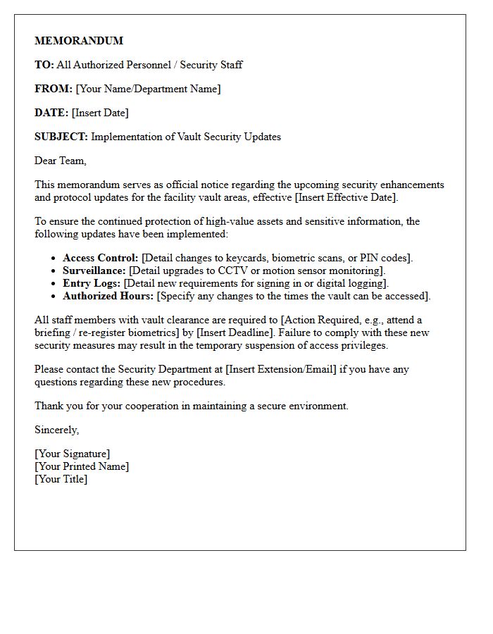 Letter of Memorandum on Vault Security Updates