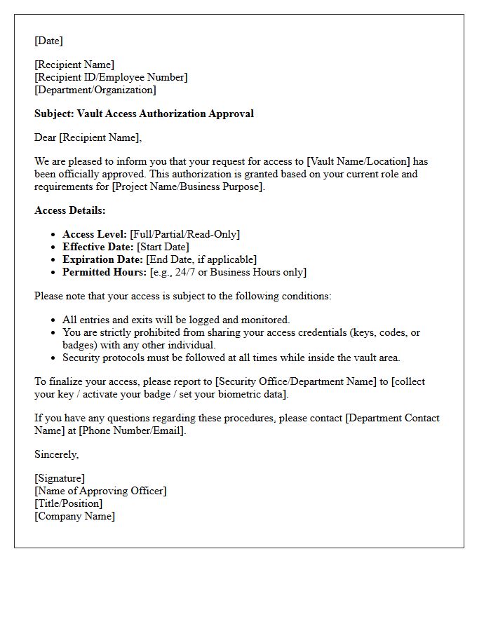 Vault Access Authorization Approval Letter