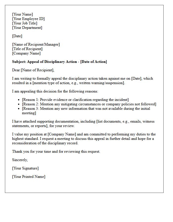 Letter of Appeal Regarding Disciplinary Action