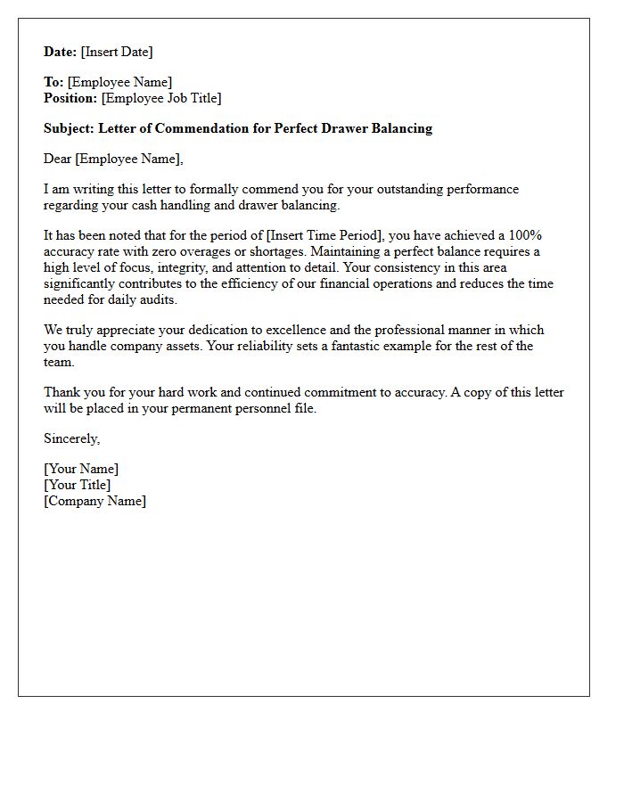 Letter of Commendation for Perfect Drawer Balancing