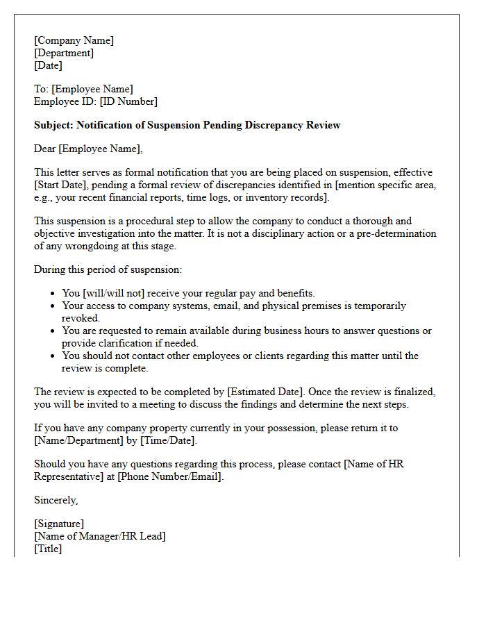 Letter of Suspension Pending Discrepancy Review