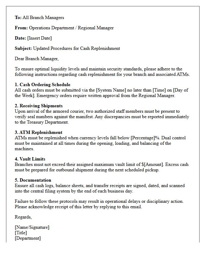 Branch Manager Instruction Letter for Cash Replenishment Procedures