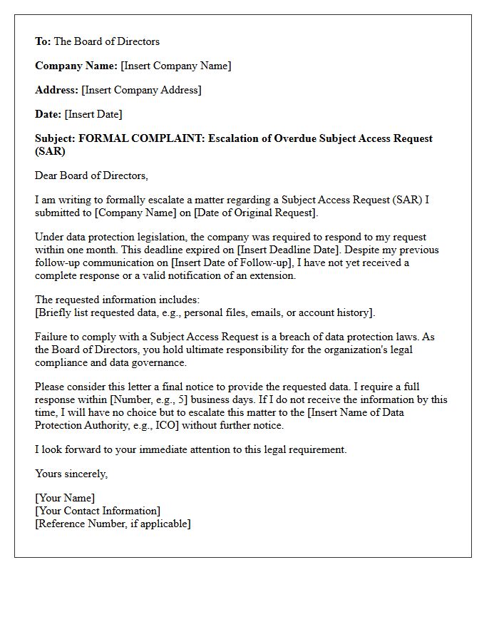 Board of Directors SAR Deadline Escalation Letter