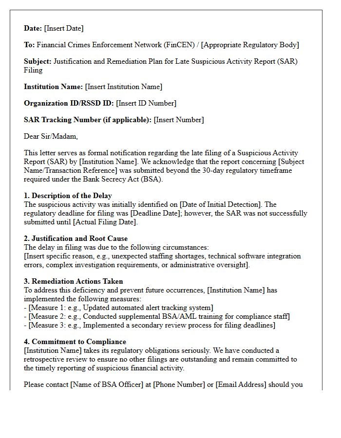 Late SAR Filing Justification and Remediation Letter