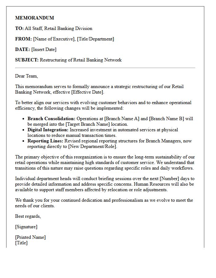 Internal Memorandum Letter on Retail Banking Network Restructuring