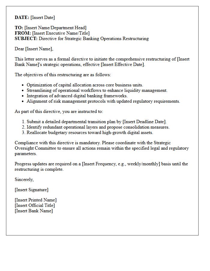 Letter of Directive for Strategic Banking Operations Restructuring