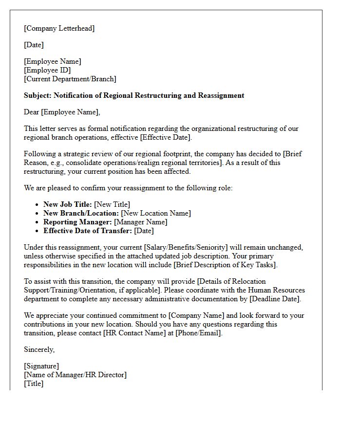 Letter of Implementation for Regional Branch Restructuring and Reassignment