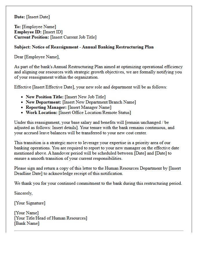 Letter of Reassignment Under the Annual Banking Restructuring Plan
