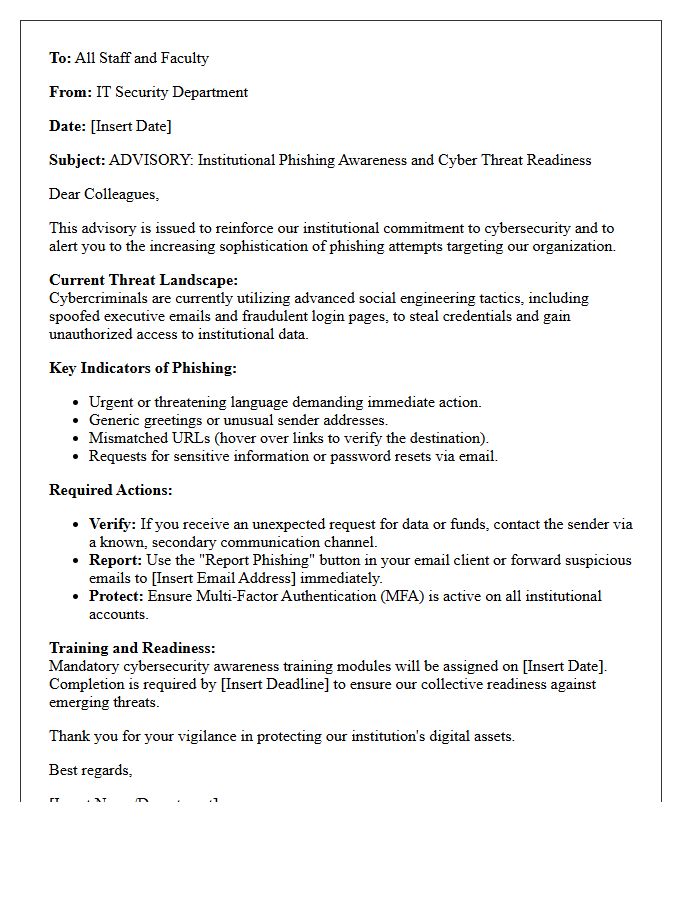 Advisory Letter on Institutional Phishing Awareness and Cyber Threat Readiness