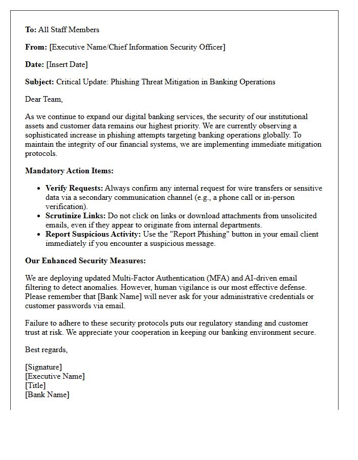 Executive Letter on Phishing Threat Mitigation in Banking Operations