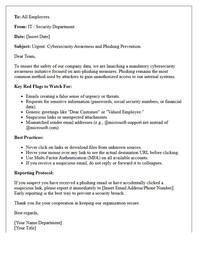 Internal Letter Concerning Cybersecurity Awareness and Anti-Phishing Measures