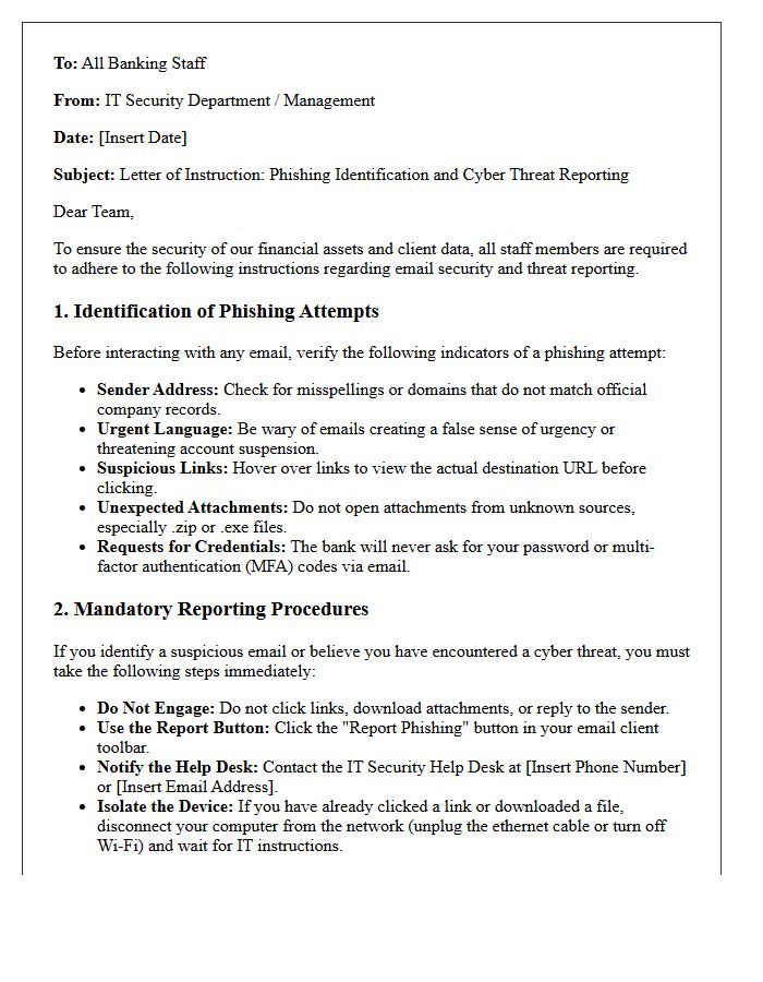 Letter of Instruction for Banking Staff on Phishing Identification and Cyber Threat Reporting