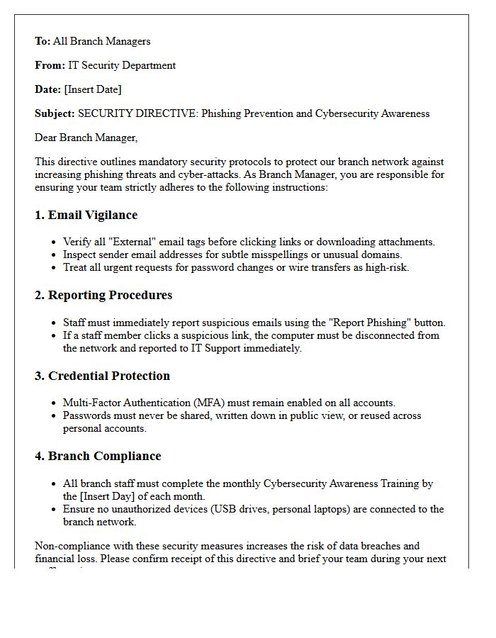 Security Directive Letter on Phishing Prevention and Cybersecurity Awareness for Branch Managers