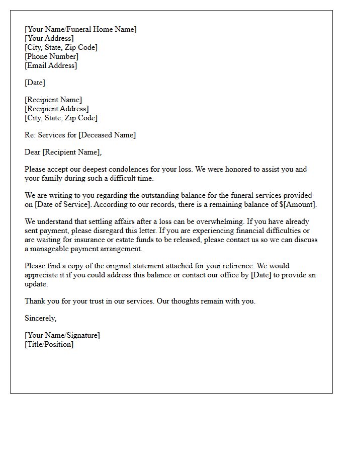 Compassionate Initial Demand Letter for Overdue Funeral Expenses