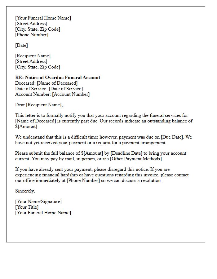 Delinquent Funeral Account First Demand Letter