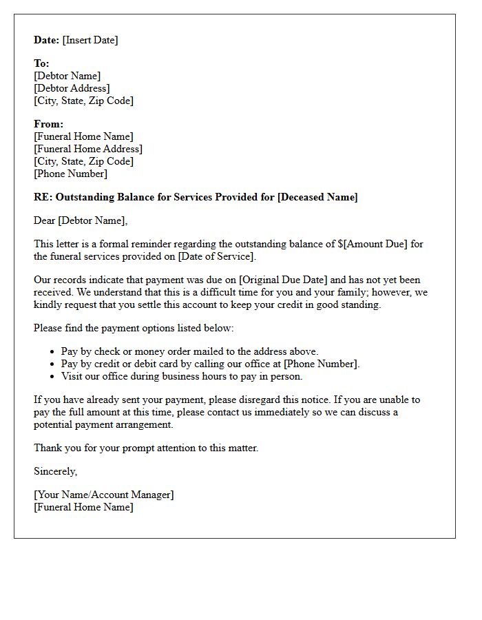 First Attempt Debt Collection Letter for Funeral Arrangements
