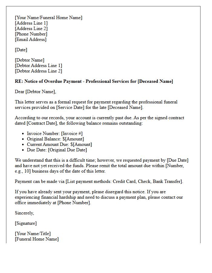 First Demand Letter for Funeral Home Professional Services