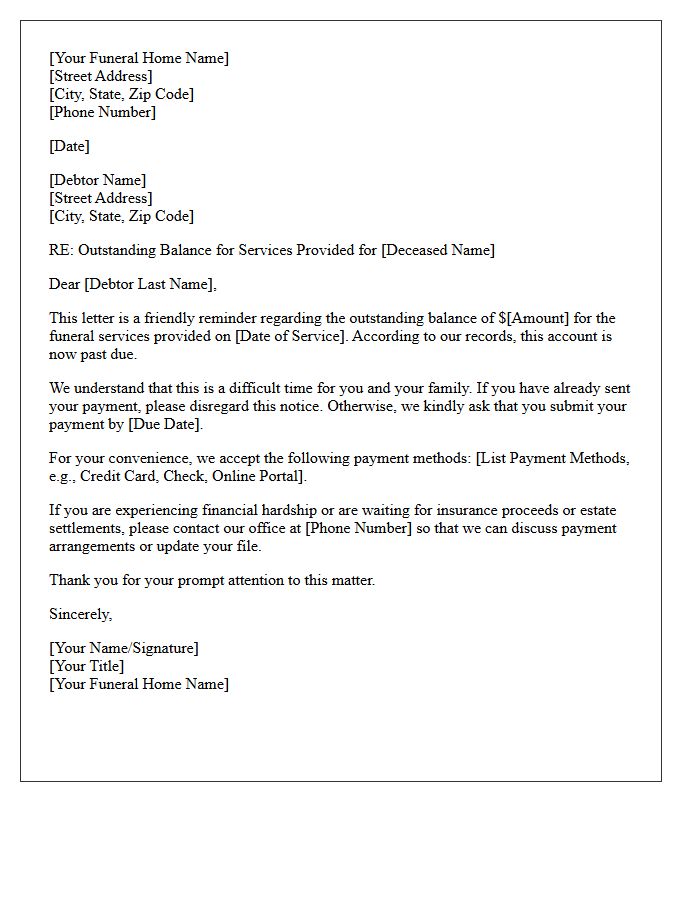 First Notice Collection Letter for Outstanding Funeral Bill