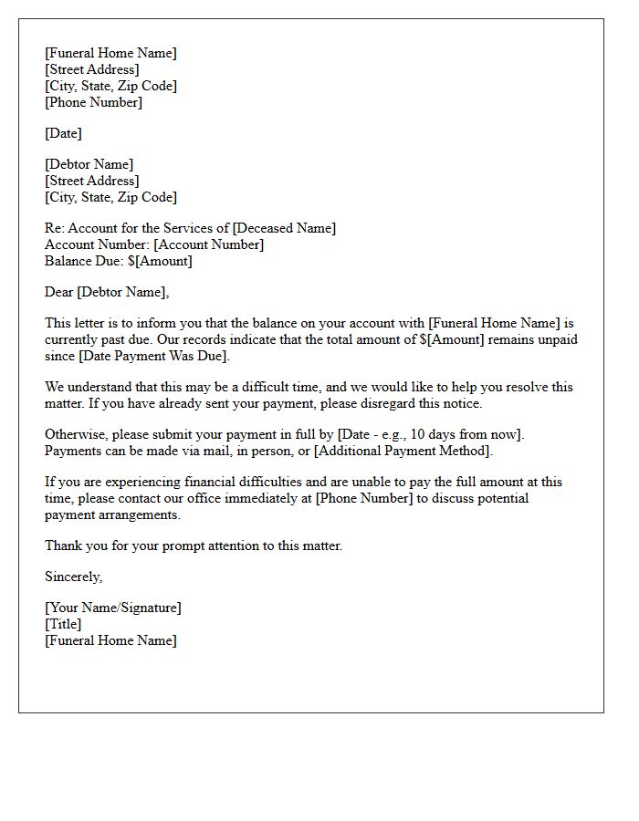 Funeral Home Past Due Account Initial Demand Letter