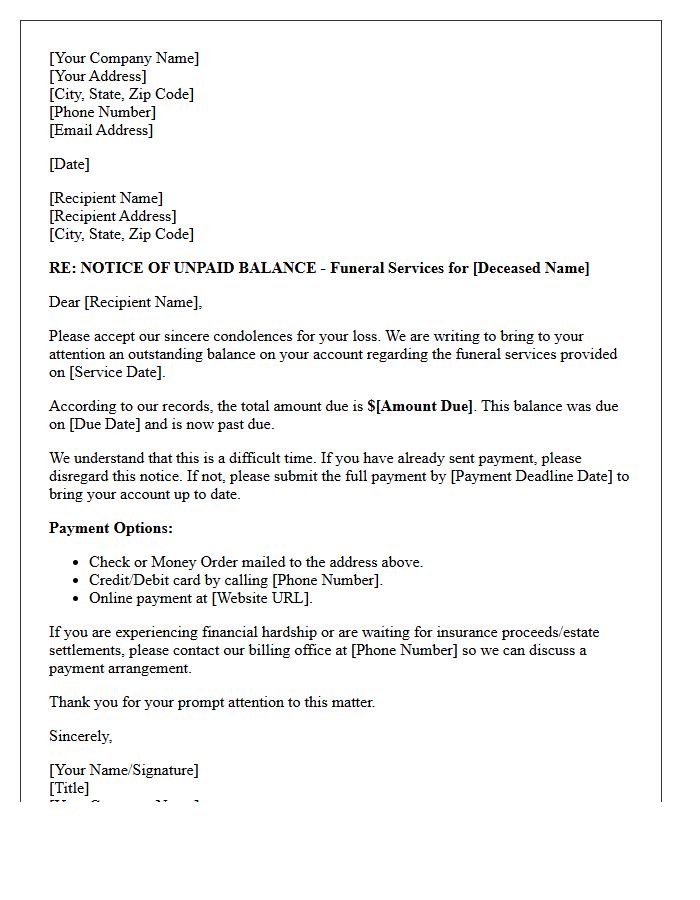 Funeral Service Debt Collection Initial Demand Letter
