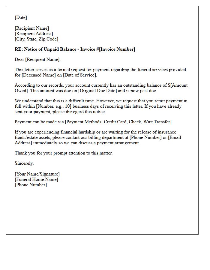 Initial Demand Letter for Unpaid Funeral Home Services