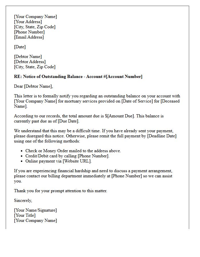 Initial Notice Letter for Outstanding Mortuary Service Debt