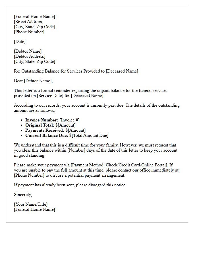 Pre-Collection Initial Demand Letter for Funeral Home Bill