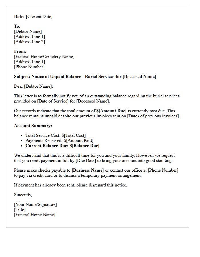 Unpaid Burial Service Debt Initial Collection Letter