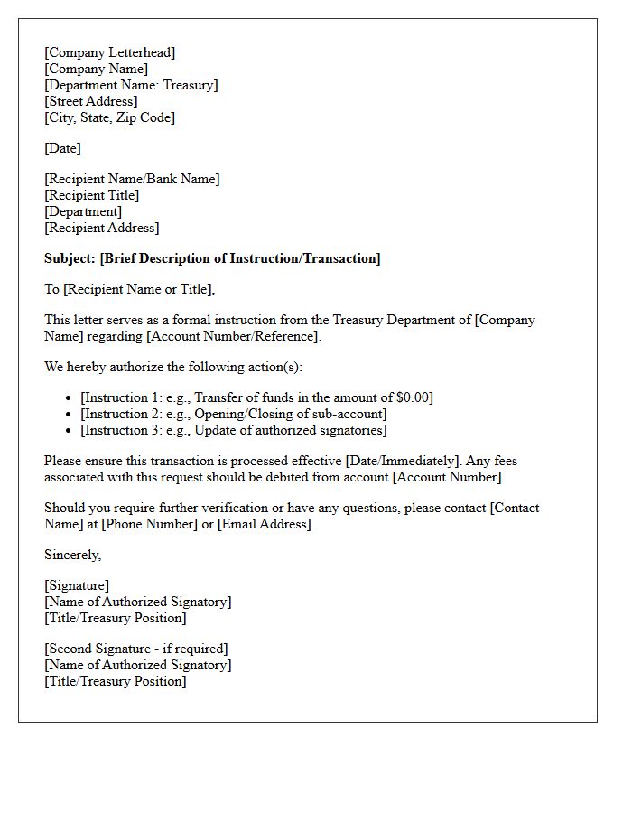 Corporate Treasury Department Letter