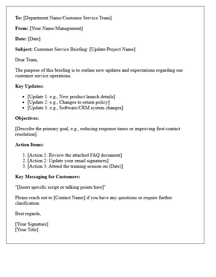 Customer Service Briefing Letter