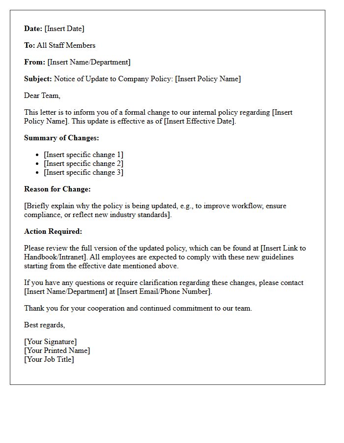 Internal Staff Policy Change Letter