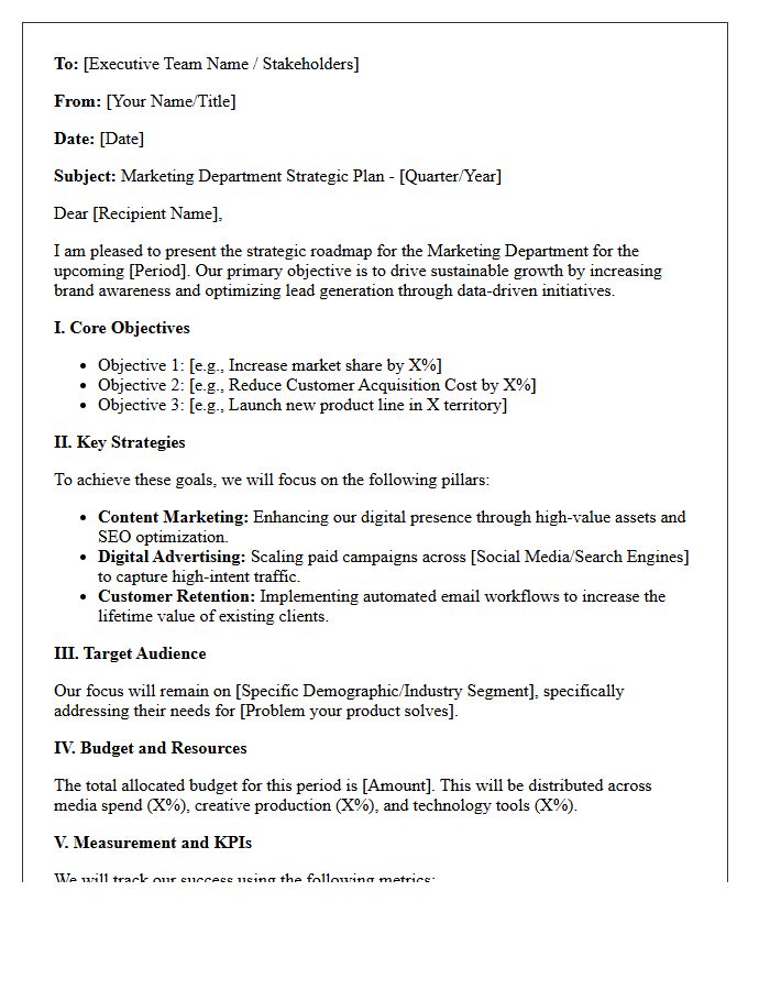 Marketing Department Strategy Letter