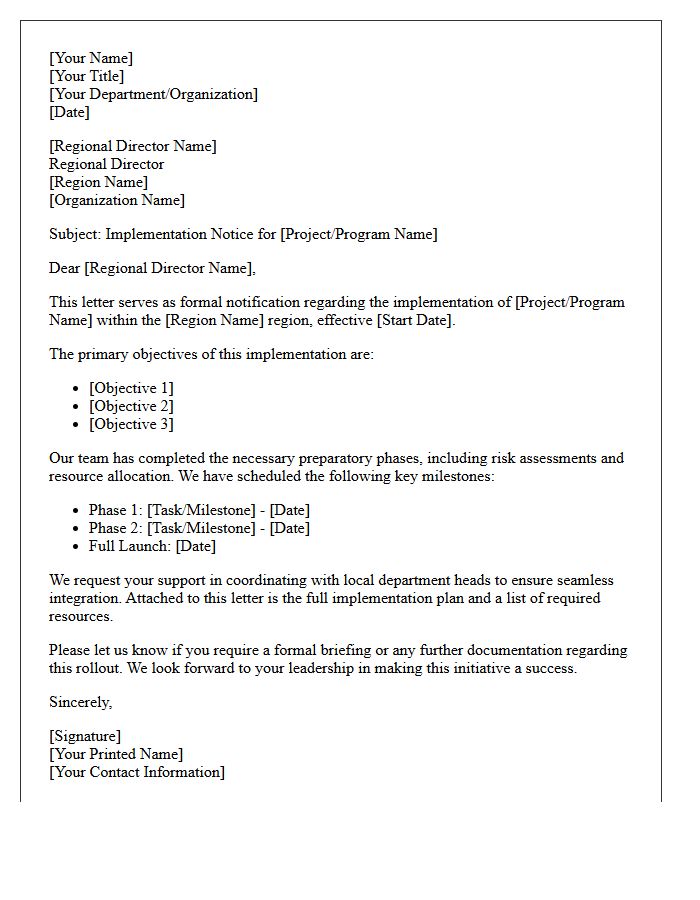 Regional Director Implementation Letter
