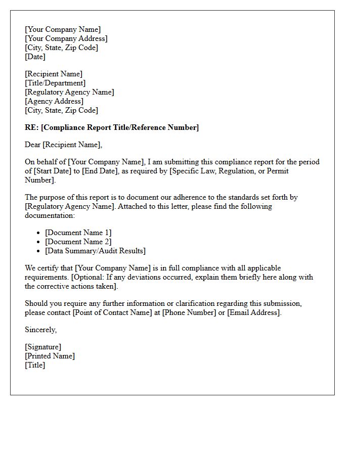 Regulatory Compliance Reporting Letter