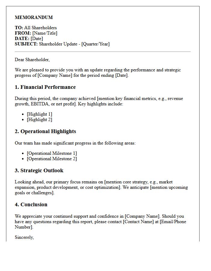 Shareholder Update Memorandum Letter