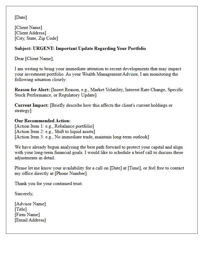 Wealth Management Advisor Alert Letter