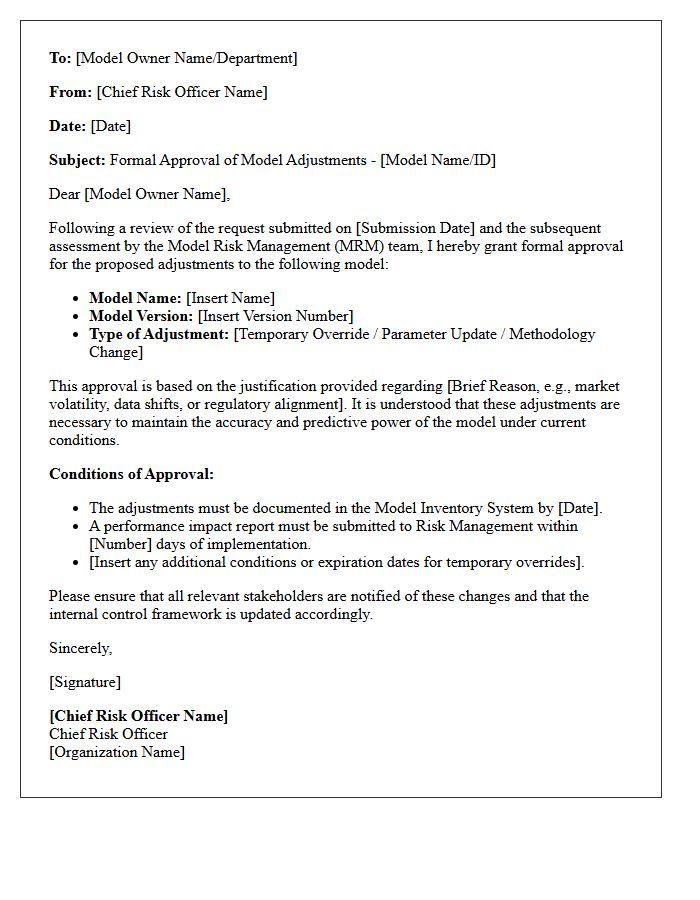 Approval Letter from the Chief Risk Officer on Model Adjustments