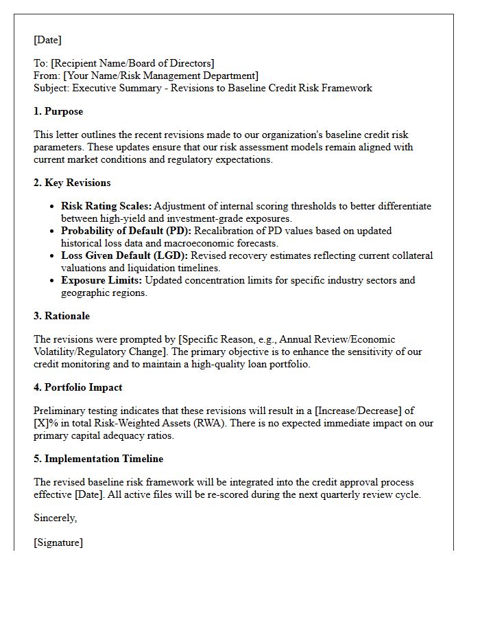 Executive Summary Letter Outlining Baseline Credit Risk Revisions
