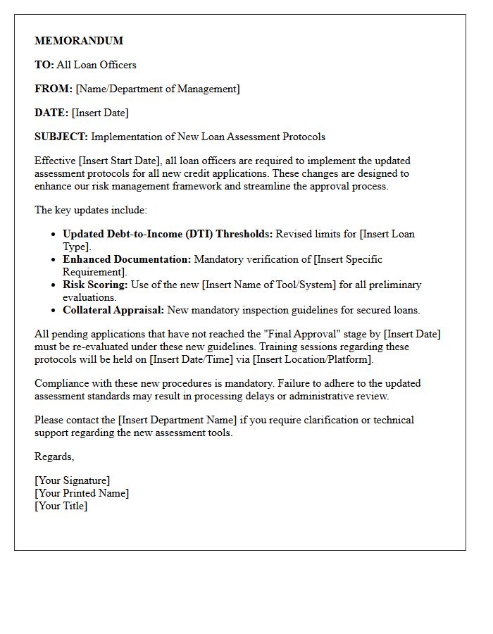 Internal Directive Letter to Loan Officers on New Assessment Protocols
