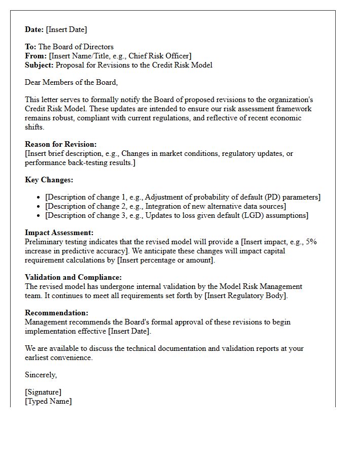 Letter to the Board of Directors Regarding Credit Risk Model Revisions