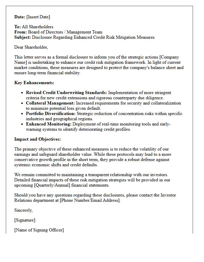 Shareholder Disclosure Letter on Enhanced Credit Risk Mitigation