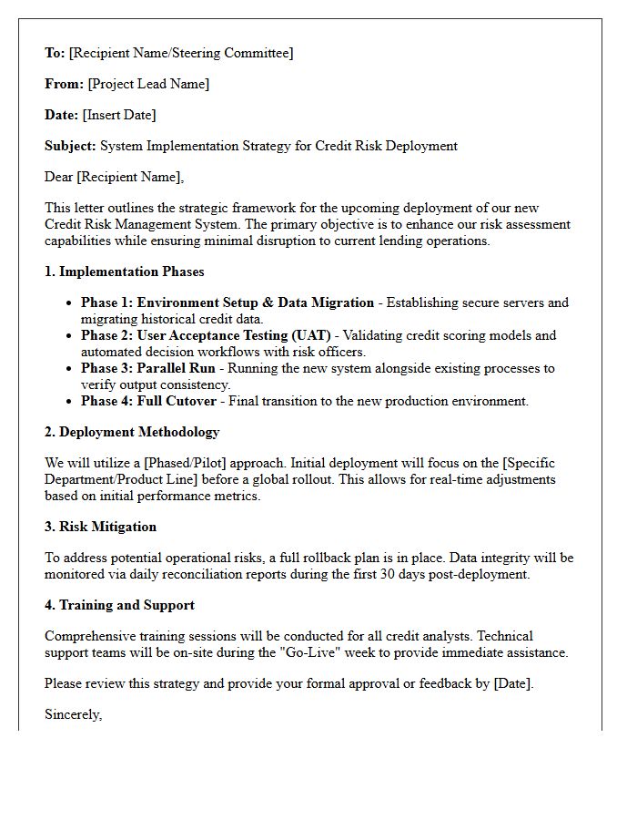 System Implementation Strategy Letter for Credit Risk Deployment